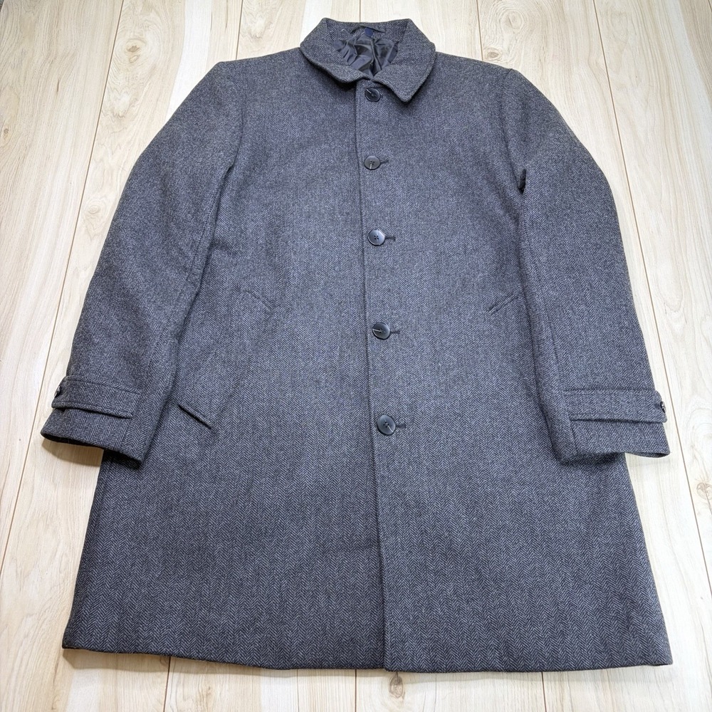 NWT J.CREW Thompson Men's Wool Herringbone Button Up Topcoat Gray Size 42